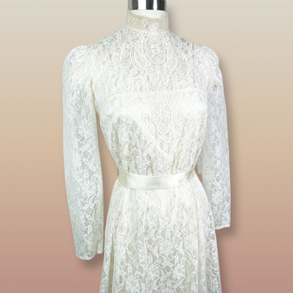 1970's Lace Prairie Dress - Cottage Core - Granny Core Dress - Boho Wedding - Picture 2 of 6